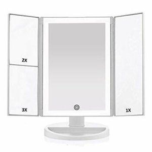 Tri-Fold Vanity Mirror with LED Lights, Touch Screen and 3X Magnification